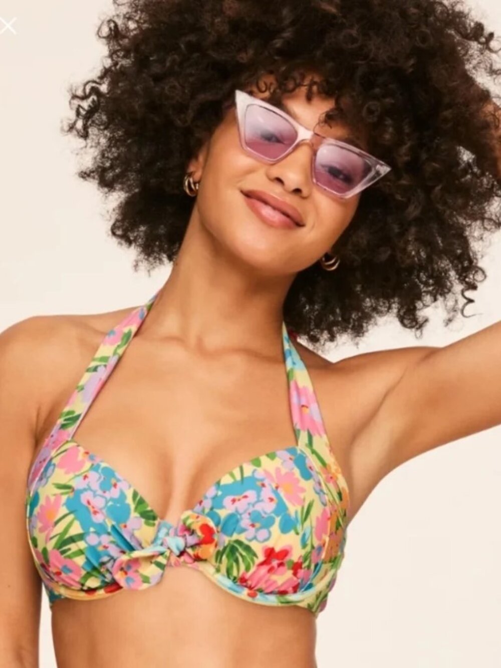 Adore Me Yellow Floral Underwire Halter Bikini Top NWOT 32DDD SW0471R-ELDF